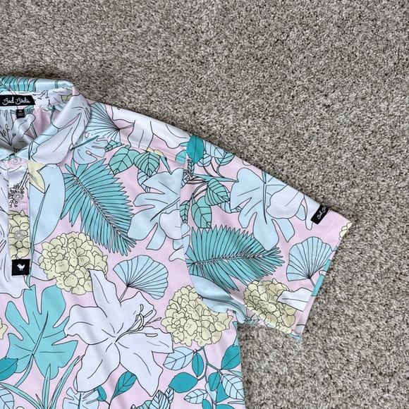 Bad Birdie Polo Shirt Mens XL Pink Blue Tropical Floral Performance Stretch Golf - Picture 5 of 12